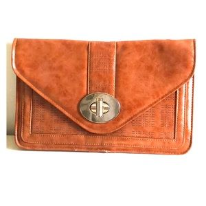 Envelope clutch/crossbody, cognac w/ gold hardware